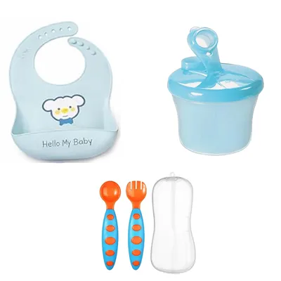 Safe-o-kid Baby Dining Combo with 1 Fork & Spoon Set, 1 Bib, 1 Storage Box