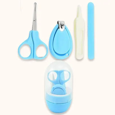 Safe-O-Kid Baby 4-in-1 Nail Grooming Set for Newborns | Nail Clipper, Scissor, File & Tweezer | Safe Baby Nail Care Kit with Portable Case | Gentle & Easy to Use - Blue