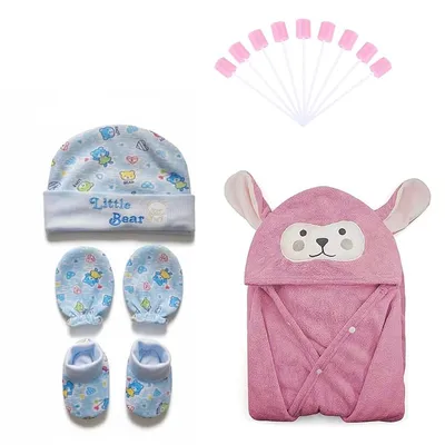 Safe-o-kid Baby Hygiene Combo | Mitten Set, Baby Towel & Mouth Swabs Newborn Care Kit Pack