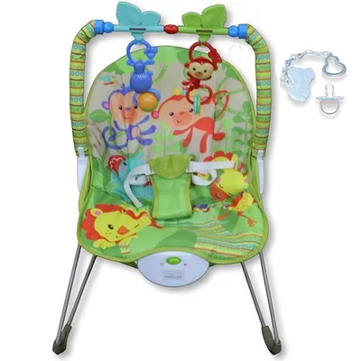 Safe-O-Kid Harmony Baby Bouncer with Net with 1 Year Warranty Multi-Position Reclining Bouncer with Calming Music, Vibrations, Safety Harness and Musical Toy- Green