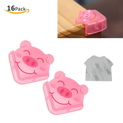 Safe-O-Kid - Pack of 16, Piggy Shaped, Compact Corner Safety for Sharp Corners- Pink