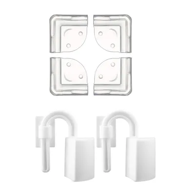 Safe-O-Kid 2 Door Hinge Guards + 4 Smiley Corner Protectors Soft, Durable Child Safety Guards (White & Transparent)