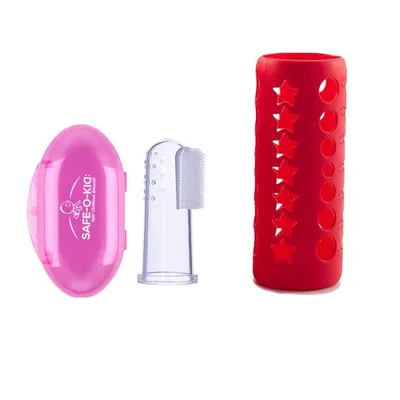 Safe-O-Kid BPA-Free All-in-One Baby Care Set   Soft Tongue Cleaner & Silicone Bottle Cover for Hygiene & Safety (Assorted Colours)