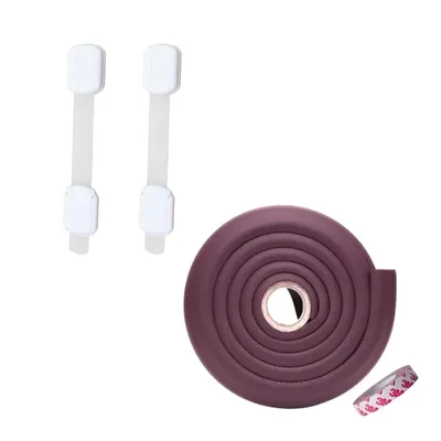 Safe-O-Kid BPA-Free Baby Safety 2 Meter Edge Guard with 3M Adhesive + 2 Adjustable Locks Non-Toxic, Impact Protection for Furniture (Brown & White)