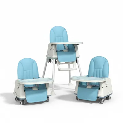 Safe-O-Kid 1-Year Warranty 4-in-1 Premium Wheel High Chair for Baby with Removable Tray, Adjustable Height, Booster Seat, Ideal Baby Feeding Chair for Toddlers (6 Months to 5 Years)- Blue