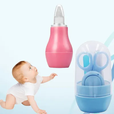 Safe-O-Kid BPA-Free Nasal Aspirator with Grooming Kit Complete Baby Hygiene Set for Gentle Nose & Personal Care ( Assorted )