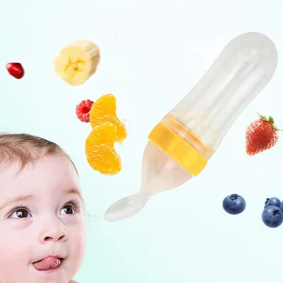 Safe-O-Kid BPA-Free Silicone Squeezy Food Feeder Spoon Non-Toxic, Soft, Easy-to-Use, Perfect for Introducing Solid Foods to Your Baby, Safe and Durable, 90 Ml Yellow