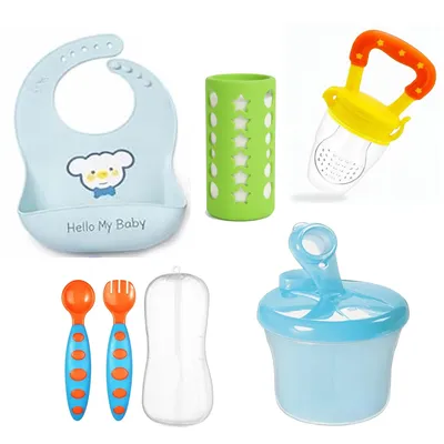 Safe-o-kid Baby Feeding Combo with Bib,Bottle Cover,Fruit Nibbler,Spoon Fork & Storage Box