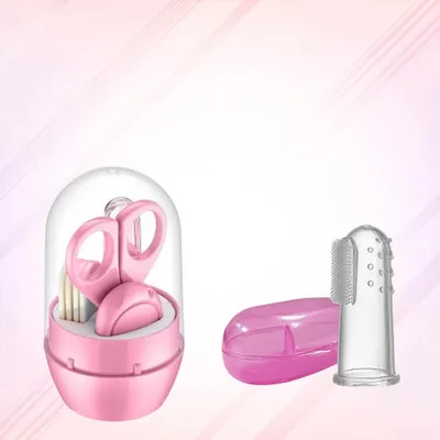 Safe-O-Kid BPA-Free Baby Hygiene Essentials Tongue Cleaner, Soft Teether with Grooming Kit, (Pink)