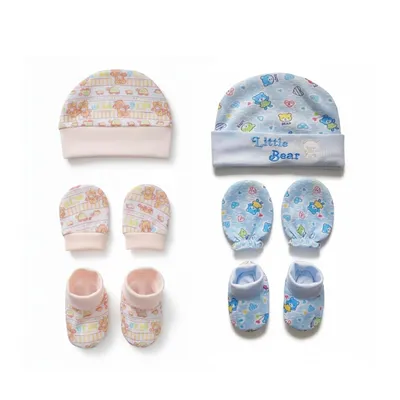 SAFE-O-KID Baby Cotton Mitten Gloves, Cap & Booty Set | Pack of 2 Combo | Soft & Colourful Essentials for Boys & Girls (0 3 Months) Peach, Blue