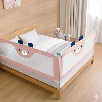 SAFE-O-KID 2 Side Bed Rails (6 Ft/182 cm) with 1-Year Warranty | Bed Railing for Baby Safety |Adjustable Height & Portable | Bed Protector for Baby Falling - Pink