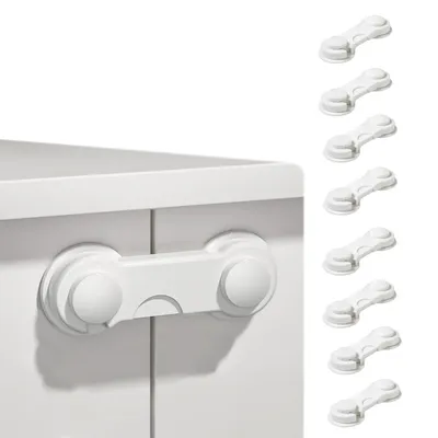 Safe-O-Kid Cabinet Locks for Child Safety Finger Injury Protection, Durable & Elegant (Pack of 8), White