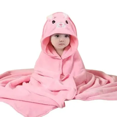 SAFE-O-KID Baby Cute Cartoon Face Hooded Bath Towel, Soft Absorbent Cotton Bath Towel for Kids 0 to 6 Years- Pink