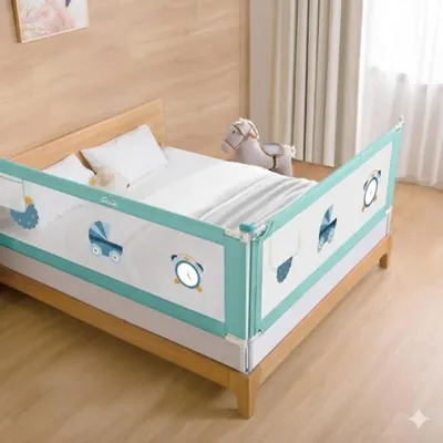 SAFE-O-KID 2 Side Bed Rails (6 Ft/182 cm) with 1-Year Warranty | Bed Railing for Baby Safety |Adjustable Height & Portable | Bed Protector for Baby Falling - Green