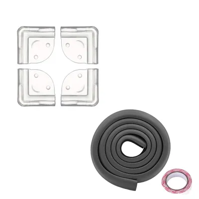 Safe-O-Kid BPA Free Baby Hygiene & Home Safety Essentials 4 Cushion Corner Guard & 1 Foam Cushion Edge Guard 2 MTR(Transparent & Black)
