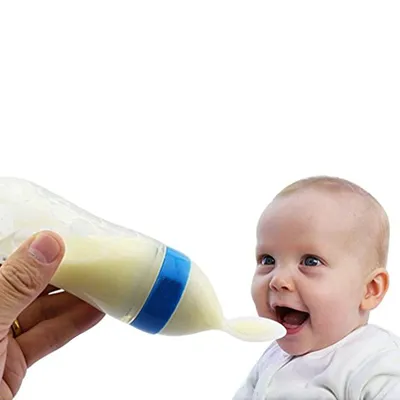 Safe-O-Kid BPA-Free Silicone Squeezy Food Feeder Spoon Non-Toxic, Soft, Easy-to-Use, Perfect for Introducing Solid Foods to Your Baby, Safe and Durable Blue, 90ml
