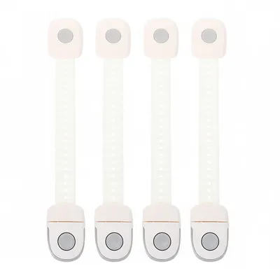 Safe-O-Kid (Pack of 4) Child Safety Locks | 21 Adjustable Points, Strong 3M Adhesive Baby Proofing Locks for Cabinets, Drawers, Fridge & Toilets | No-Drill Easy Install, Durable - Grey