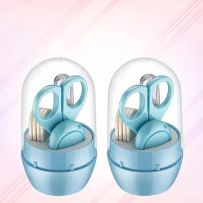 Safe-O-Kid (Pack of 2) Baby 4-in-1 Nail Grooming Set for Newborns | Nail Clipper, Scissor, File & Tweezer | Safe Baby Nail Care Kit with Portable Case | Gentle & Easy to Use - Blue