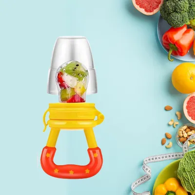 Safe-O-Kid BPA-Free Baby Fruit/Food Feeder Safe, Non-Toxic Silicone Feeder for Fresh Fruits, Vegetables, and Snacks, Ideal for Babies and Toddlers, Yellow