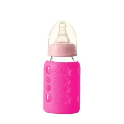 Safe-O-Kid BPA-Free Pure Silicone Bottle Cover   Soft, Non-Toxic, Protective Cover for Baby Bottles, Safe for Little Ones, Durable, Easy to Clean 120 ml, Pink - Pack of 4