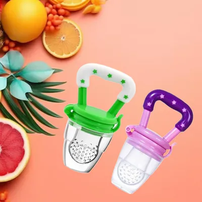 Safe-O-Kid (Pack of 2) Baby Fruit Nibbler/Pacifier - BPA-Free, 10 Pure Silicone, Teether for Baby | Soft Pacifier & Teether for Infants, Assorted