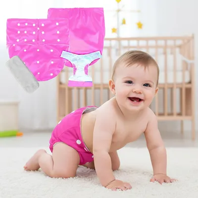 Safe-O-Kid Baby Cute Cloth Diapers, Side Leakage Proof Washable Reusable Diaper For New Born Baby, 0 To 3 Years, (Insert Pads Included- Pack of 3), Pink