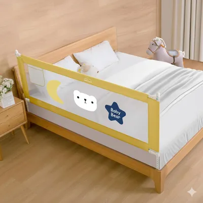 SAFE-O-KID 1 Side Bed Rail (6 Ft/182 cm) with 1-Year Warranty | Bed Railing for Baby Safety |Adjustable Height & Portable | Bed Protector for Baby Falling - Yellow