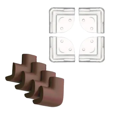 Safe-O-Kid Baby Safety 4 -Pack NBR Foam Corner Guards + 4 Transparent Smiley Corner Protectors Soft, Durable Furniture Edge Guards (Brown & Transparent)