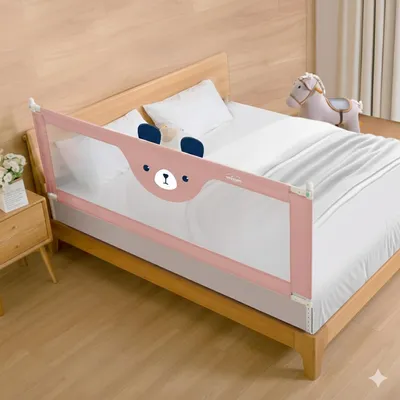 SAFE-O-KID 1 Side Bed Rail (6 Ft/182 cm) with 1-Year Warranty | Bed Railing for Baby Safety |Adjustable Height & Portable | Bed Protector for Baby Falling - Pink
