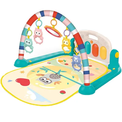 Safe-O-Kid Baby Play Gym Mat & Fitness Rack with Hanging Rattles Lights & Musical Keyboard Mat Piano - Yellow