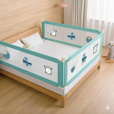 SAFE-O-KID 3 Side Bed Rails (6 Ft/182 cm) with 1-Year Warranty | Bed Railing for Baby Safety |Adjustable Height & Portable | Bed Protector for Baby Falling - Green