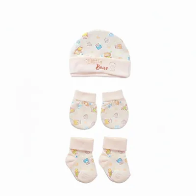 SAFE-O-KID Soft Baby Cotton Colourful Mitten Gloves, Cap & Booty Set for Boys & Girls (0 3 Months)- Peach