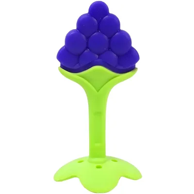 Safe-O-Kid Pack of 1 BPA-Free Natural Silicone Fruit Teether for Babies Freezer Safe, Soft & Textured Teething Toy for Newborns & Infants (Grapes Design)