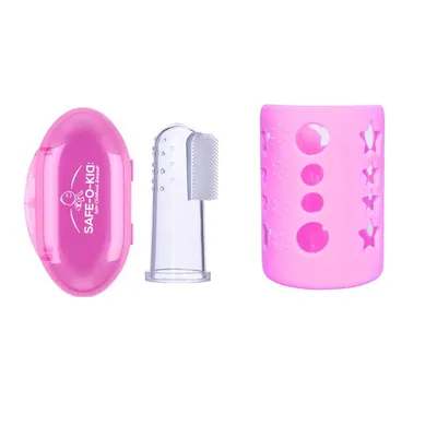 Safe-O-Kid BPA-Free Baby Oral & Feeding Essentials 1 Soft Silicone Tongue Cleaner & 1 Bottle Cover for Hygiene & Safety (Assorted Colours)
