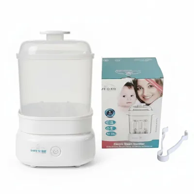 Safe-O-Kid 5 Bottles Advanced Sterilizer with 1 Year Manufacturer Warranty, Large Capacity, Steam Sterilizer for Feeding Bottles, Assessories, Breast Pumps, Teats, BPA free products, Auto Shut - White