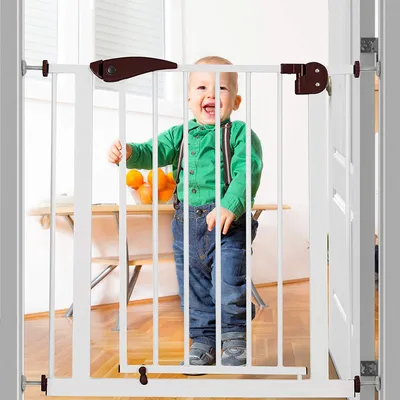 Safe-O-Kid Adjustable 1-Year Warranty Baby Safety Gate (75-95 cm)   Durable Metal Child Gate for Kids, Dog Gate, Baby Gate with 2-Way Auto-Close, Secret Lock, No Drill Required (Brown)