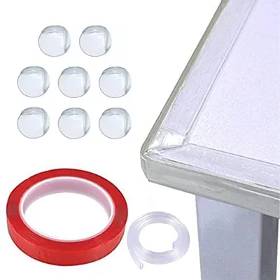 Safe-O-Kid Baby Safety 2 Meter (6.5 feet) Edge Guard with Strong 3 M Adhesive + 4 Sharp Corner Guards, BPA Free, Non-Toxic, Impact Cushion for Tables, Desks, and Furniture Transparent.