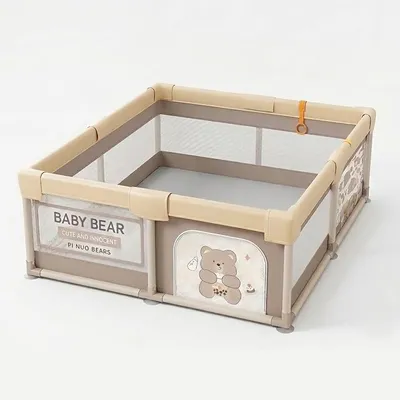 Safe-O-Kid 150x180 cm Large Baby Playpen with 50 Balls, 1 Year Warranty, Safety Lock, Playard for Kids up to 5 Years, 2 Anti-Fall Grasp Rings