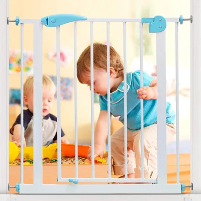 Safe-O-Kid Adjustable 1- Year Warranty Baby Safety Gate (75-95 cm) Durable Metal Child Gate for Kids, Dog Gate, Baby Gate with 2-Way Auto-Close, Secret Lock, No Drill Required (Blue)