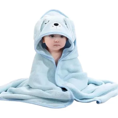 SAFE-O-KID Baby Cute Cartoon Face Hooded Bath Towel, Soft Absorbent Cotton Bath Towel for Kids 0 to 6 Years- Blue