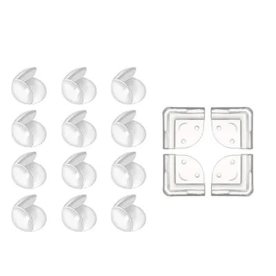 Safe-O-Kid Baby Safety 4 -Pack Smiley Corner Guards + 12 Ball Shaped Corner Protectors Soft, Durable Furniture Edge Guards (Transparent)