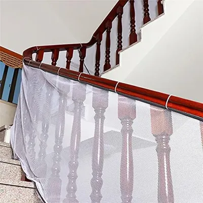 Safe-O-Kid -Baby Safety Stair Net (300 CMs/10 Feet (Approx)/3 Meter) with 4 Transparent Corner Guards & 3M Tape Fall Protection for Kids & Pets, Durable Mesh for Stairs, Easy Installation, Sturdy