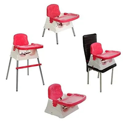 Safe-O-Kid Velin 4 in 1 Convertible Feeding Chair, With1 Year Warranty, Baby Booster Seat for Baby with 3 Points Safety, Adjustable Tray for 6 to 36 Months Weight Up to 15 Kgs-Pink