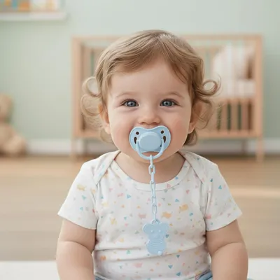 Safe-O-Kid - BPA-Free Pacifier/Soother with Holder Chain Non-Toxic, Safe for Babies, Convenient and Durable, Keeps Pacifier Clean, BPA-Free Design (Assorted)