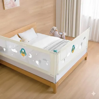 SAFE-O-KID 2 Side Bed Rails (6 Ft/182 cm) with 1-Year Warranty | Bed Railing for Baby Safety |Adjustable Height & Portable | Bed Protector for Baby Falling - Beige