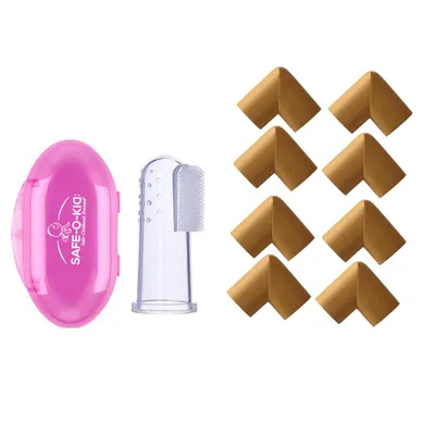 Safe-O-Kid 1 Tongue Cleaner for Oral Hygiene & 8 Corner Guards for Safety (Assorted Colours)