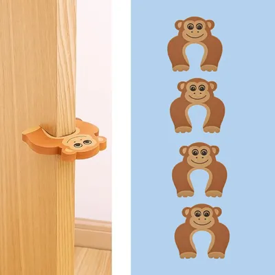 Safe-O-Kid 4 Pcs Children Safety Door Pinch Guard, Door Slam Stopper Soft Foam Door Stopper, Prevents Finger Pinch Injuries & Child or Pet from Getting Locked in Room, Colorful Cartoon Animal Cushion