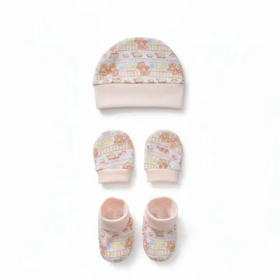 SAFE-O-KID Soft Baby Cotton Colourful Mitten Gloves, Cap & Booty Set for Boys & Girls (0 3 Months)-Pink