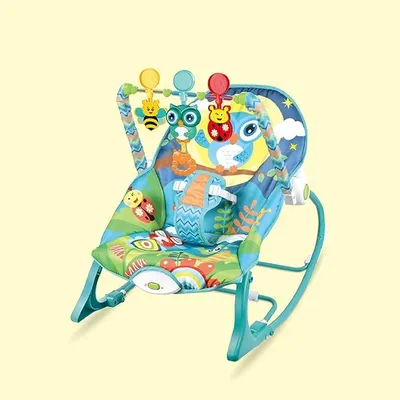 Safe-O-Kid Acoustic Baby Rocker Cum Bouncer with 1 Year Warranty, Multi-Position Reclining, with Vibrations, Safety Harness and Toy Bar- Blue