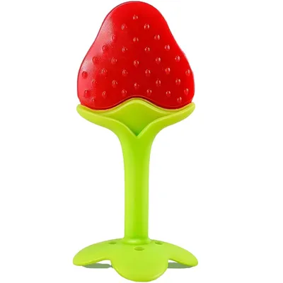 Safe-O-Kid Pack of 1 BPA-Free Natural Silicone Fruit Teether for Babies Freezer Safe, Soft & Textured Teething Toy for Newborns & Infants (Strawberry Design)